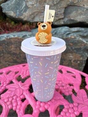 Tim Hortons Cute Sprinkles Tumbler with Bear Straw Topper - Pastel Lavender